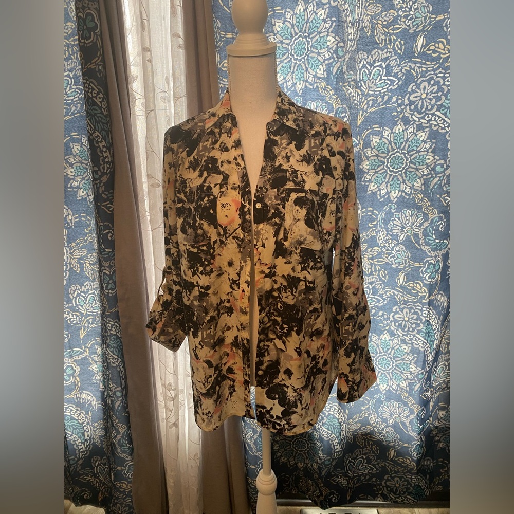 Talbots blouse shirt size 10 pink black gray white